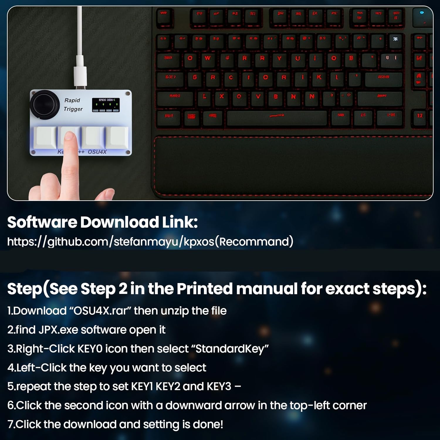 KPXOS OSU4X Hall Effect Keyboard, for OSU, DJMAX, SDVX, for Geometry, for PC/Mobile Rythm Game, HE Magnetic Macro Pad Keypad Device RGB Dash Rapid Trigger Gaming Gifts for Me