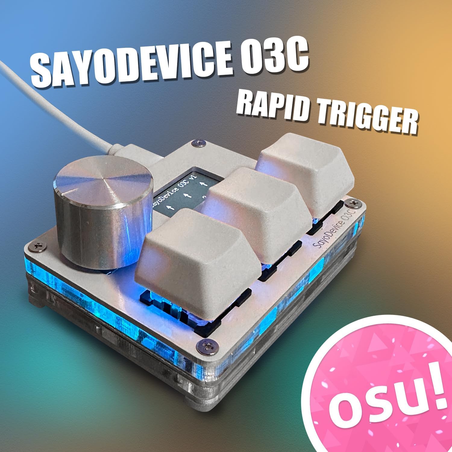SayoDevice OSU O3C Rapid Trigger Hall Switches Magnetic Linear Switches Keyboard with Knob and Screen,Copy Paste,Shotcut,Macro Hotswap Mini Keypad