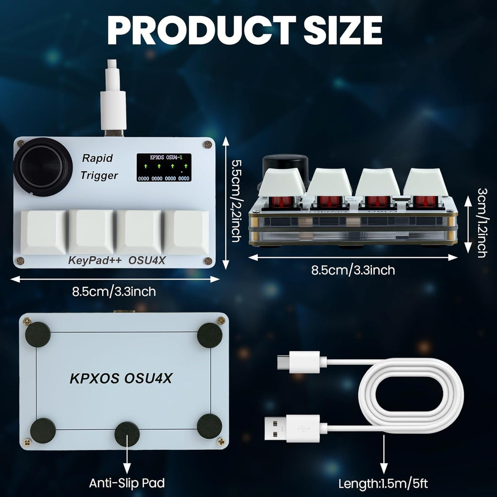 KPXOS OSU4X Hall Effect Keyboard, for OSU, DJMAX, SDVX, for Geometry, for PC/Mobile Rythm Game, HE Magnetic Macro Pad Keypad Device RGB Dash Rapid Trigger Gaming Gifts for Me