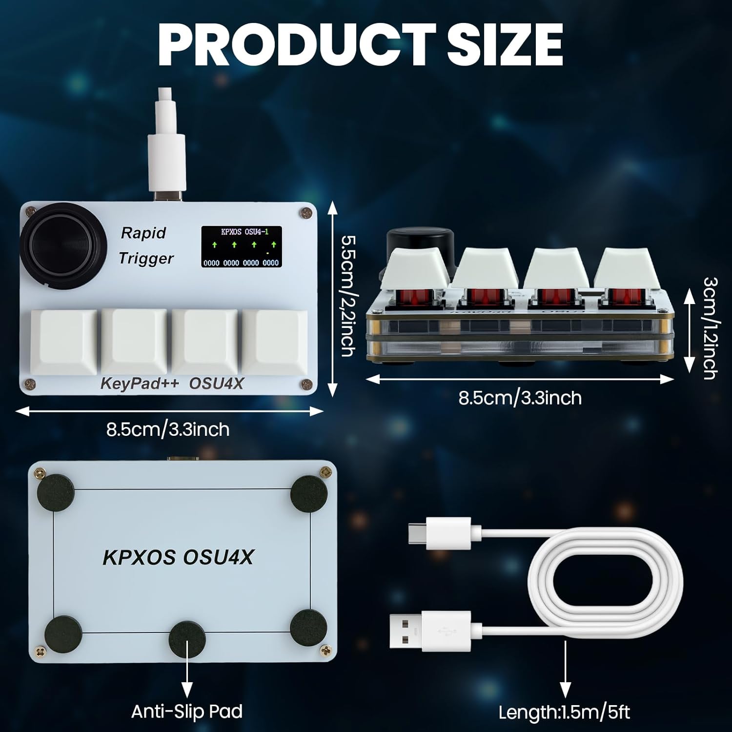 KPXOS OSU4X Hall Effect Keyboard, for OSU, DJMAX, SDVX, for Geometry, for PC/Mobile Rythm Game, HE Magnetic Macro Pad Keypad Device RGB Dash Rapid Trigger Gaming Gifts for Me